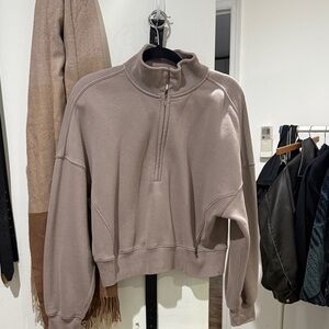 Abercrombie & Fitch Beige Quarter-Zip Sweatshirt